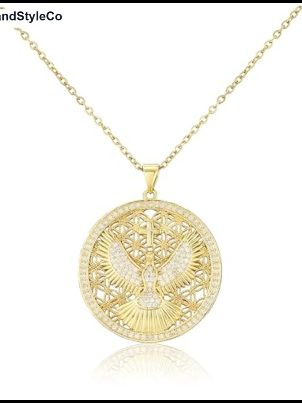 18K Gold Plated Holy Spirit Cross Necklace Inspirational Religious Jewelry